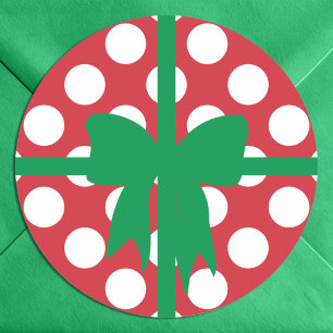 Adesivo Redondo Natal com Pontos Vermelhos e Brancos