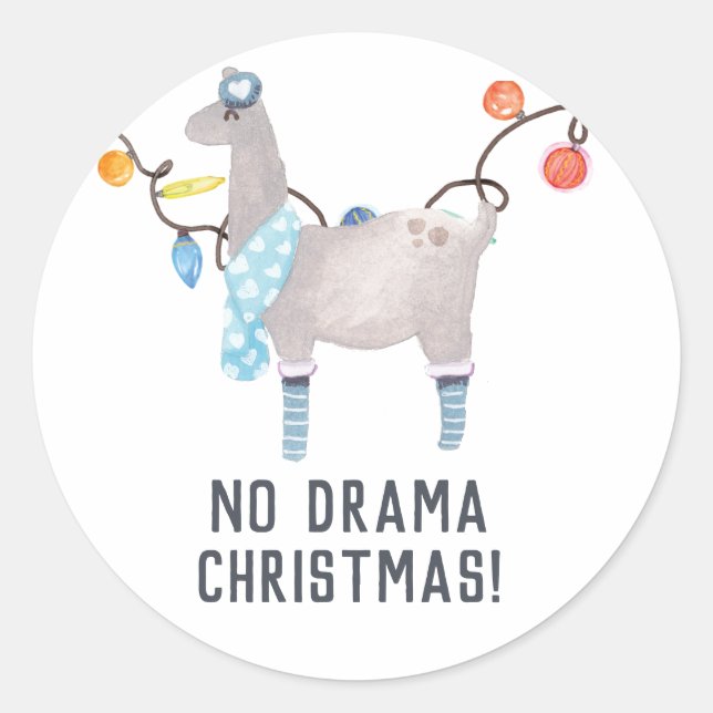 Adesivo Redondo Natal com tema de lhama (Frente)