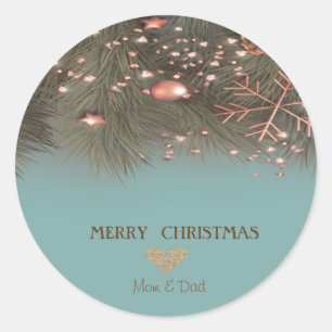 Adesivo Redondo Natal Coração Dourado,Floco de Neve,Bolas