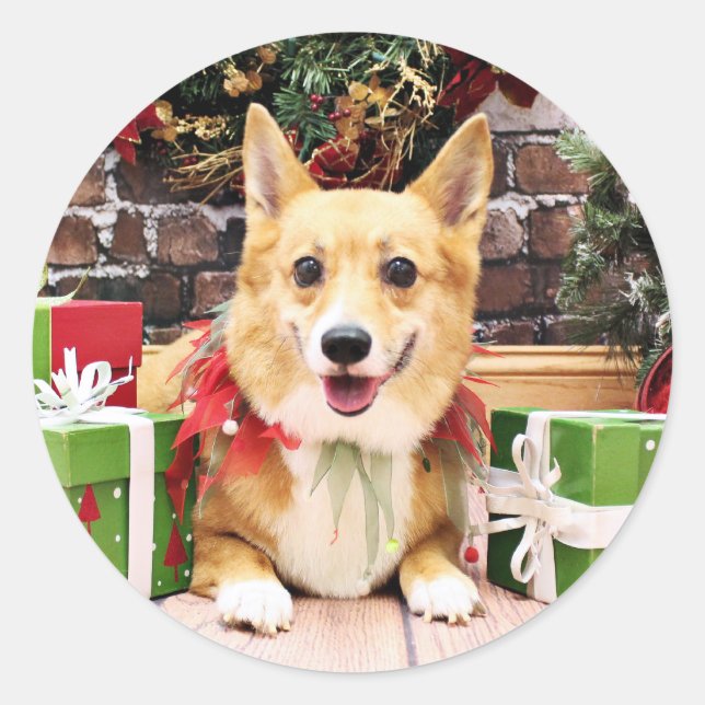 Adesivo Redondo Natal - Corgi - Pancake (Frente)