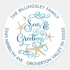 Adesivo Redondo Natal costeiro SEAsons Saudações Endereço de devol