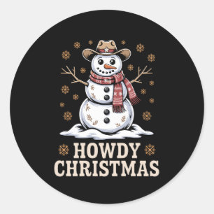 Adesivo Redondo Natal Cowboy Boneco de Neve Ocidental Inverno Xmas
