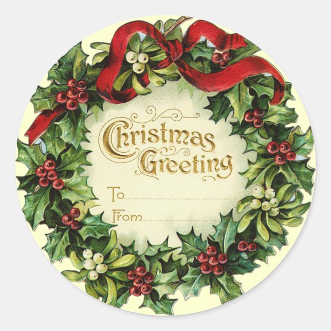 ADESIVO REDONDO NATAL CRUZADO COM MISTETOS E HOLLY BERRIES (Frente)