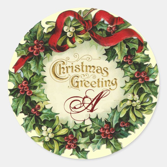 ADESIVO REDONDO NATAL CRUZADO COM MISTETOS E HOLLY BERRIES (Frente)