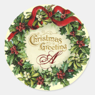 ADESIVO REDONDO NATAL CRUZADO COM MISTETOS E HOLLY BERRIES