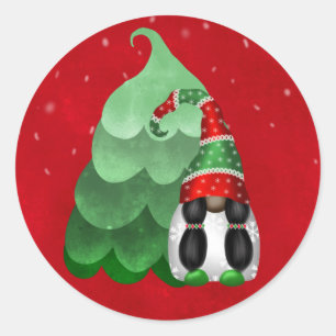 Adesivo Redondo Natal Cute Vermelho Verde Branco Árvore Gnomo