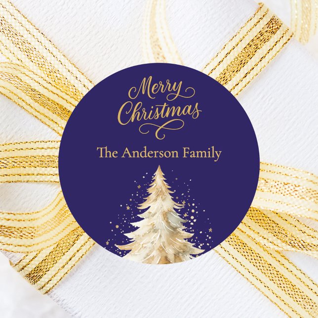 Adesivo Redondo Natal da árvore branca azul (Criador carregado)