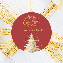 Adesivo Redondo Natal da árvore de ouro vermelho