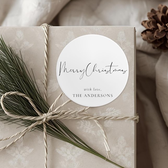Adesivo Redondo Natal da caligrafia minimalista moderna (Criador carregado)