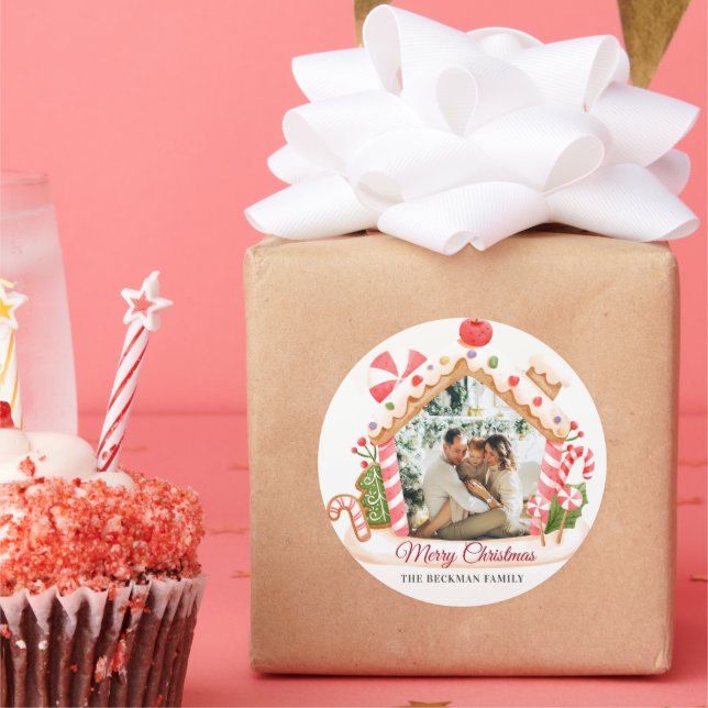 Adesivo Redondo Natal da Casa de Pão de Pão Personalizado (Festa)