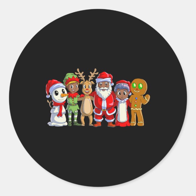 Adesivo Redondo Natal da família negra para papais noeis africanos (Frente)