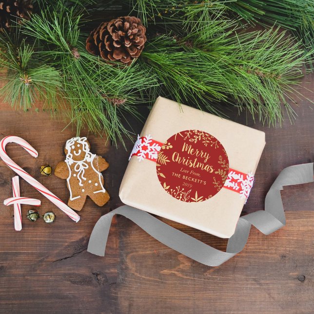 Adesivo Redondo Natal da Folhagem de Folha de Ouro Moderna (Criador carregado)