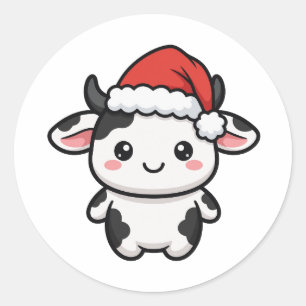 Adesivo Redondo Natal da Vaca do Papai Noel Fofo