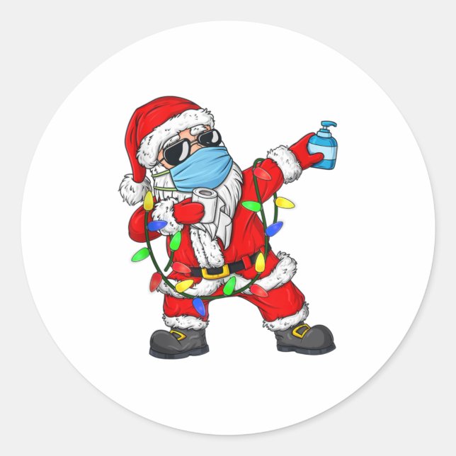 Adesivo Redondo Natal Dabbing Papai Noel Vestindo Uma Máscara (Frente)