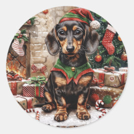 Adesivo Redondo Natal Dachshund Dogs Elf