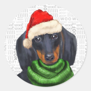 Adesivo Redondo Natal Dachshund e Woody Art Dog Lover