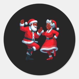 Adesivo Redondo Natal Dançando Preto Santa Senhora Afro-Americana