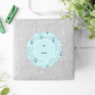 Adesivo Redondo Natal das Árvores Azuis de inverno Flocos de Neve