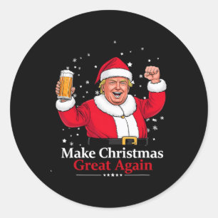 Adesivo Redondo Natal de 2024 Engraçado Trump & Cerveja faz Na