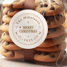 Adesivo Redondo Natal de Arte Dourada Elegante