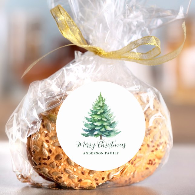 Adesivo Redondo Natal de árvore personalizada (Criador carregado)