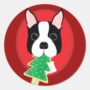 Adesivo Redondo Natal de Boston Terrier