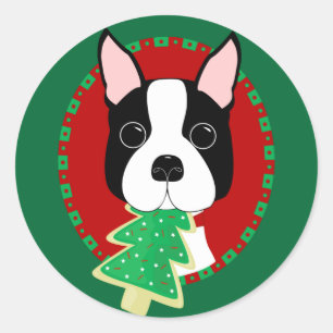 Adesivo Redondo Natal de Boston Terrier