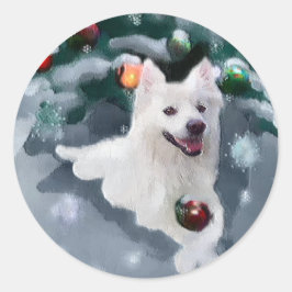 Adesivo Redondo Natal de Cão Eskimo Americano