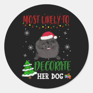 Adesivo Redondo Natal De Cão Negro Pomerano Mais Provável Para Dec