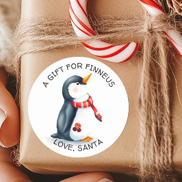 Adesivo Redondo Natal de e para um pequeno pinguim fofo