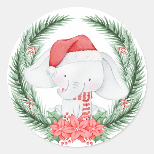 Adesivo Redondo Natal de Elefante Branco (Frente)