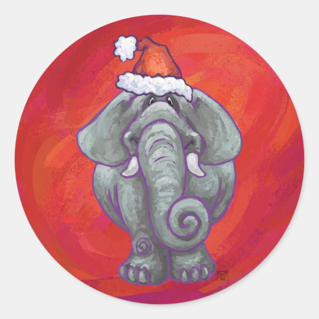 Adesivo Redondo Natal De Elefante Em Vermelho (Frente)