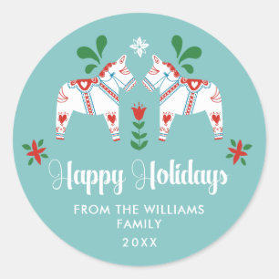 Adesivo Redondo Natal de Feliz Natal de Dala Folk