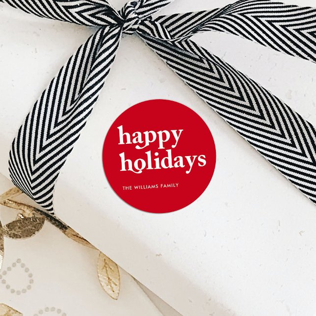 Adesivo Redondo Natal de feriados felizes vermelhos personalizados (Criador carregado)