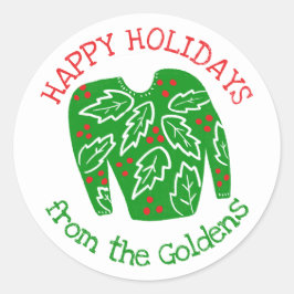 Adesivo Redondo Natal de Férias PERSONALIZADAS Ugly Sweater