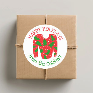 Adesivo Redondo Natal de Férias PERSONALIZADAS Ugly Sweater