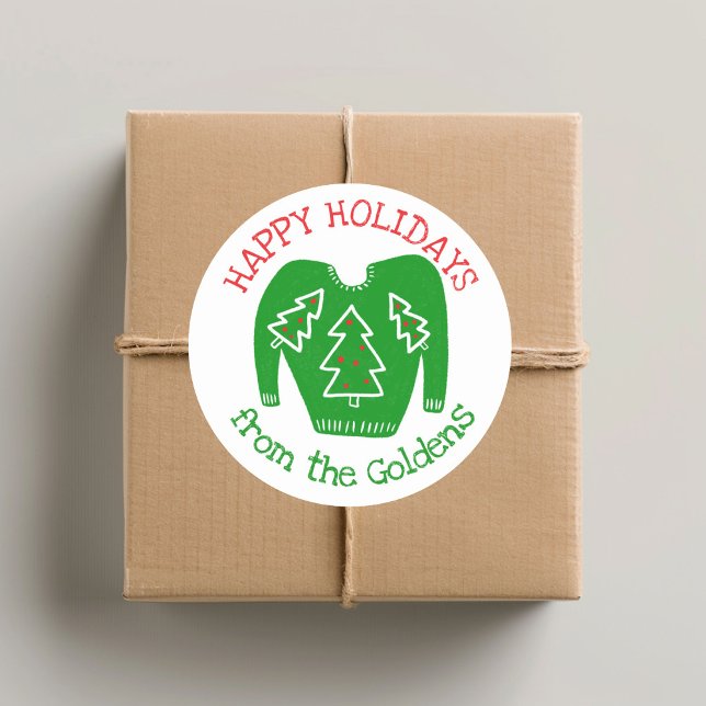 Adesivo Redondo Natal de Férias PERSONALIZADAS Ugly Sweater (Ugly Sweater CUSTOM Holiday Christmas Classic Round Sticker
)