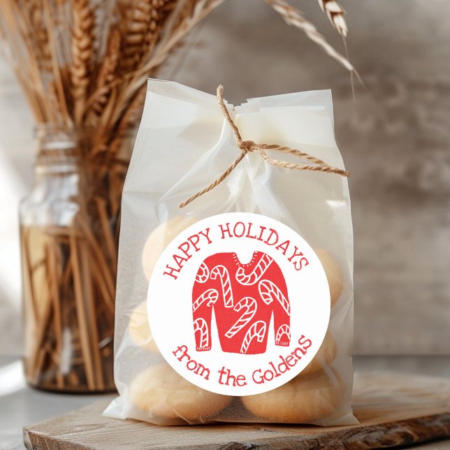 Adesivo Redondo Natal de Férias PERSONALIZADAS Ugly Sweater (Ugly Sweater CUSTOM Holiday Christmas Classic Round Sticker
)