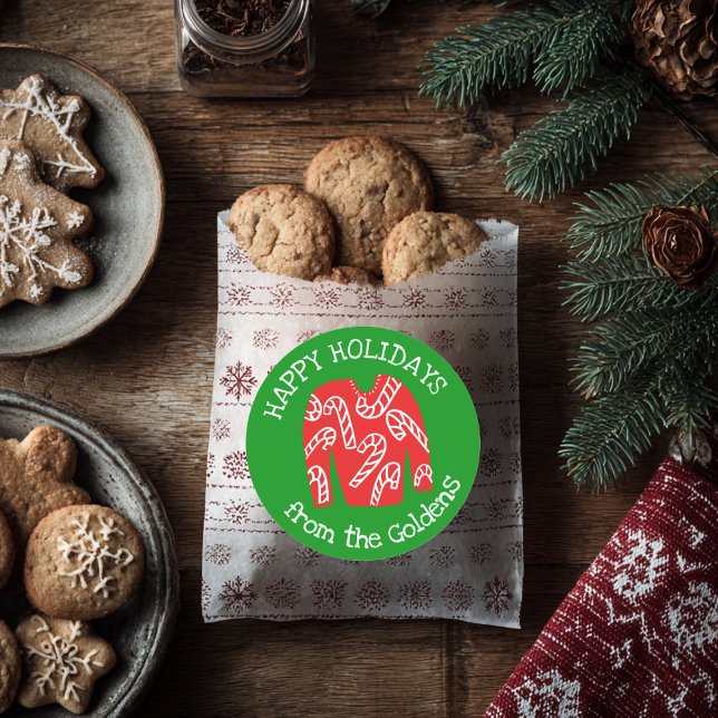 Adesivo Redondo Natal de Férias PERSONALIZADAS Ugly Sweater (Ugly Sweater CUSTOM Holiday Christmas Classic Round Sticker
)