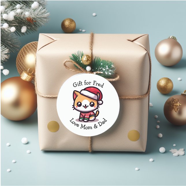 Adesivo Redondo Natal de gatinho fofo personalizado (Beautiful personal stickers)