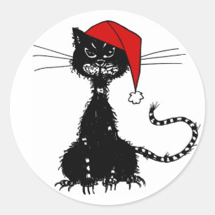 Adesivo Redondo Natal de Gato Negro mau