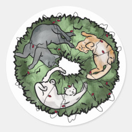 Adesivo Redondo Natal de Gato Vermelho e Verde