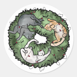 Adesivo Redondo Natal de Gato Vermelho e Verde