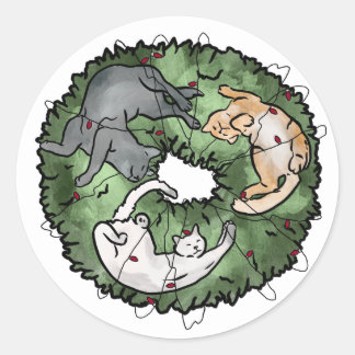 Adesivo Redondo Natal de Gato Vermelho e Verde