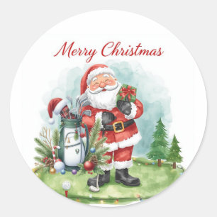 Adesivo Redondo Natal de Golf Papai Noel andando no carrinho de go
