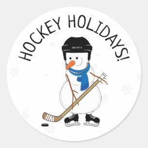 Adesivo Redondo Natal de Hockey Holiday Snowman