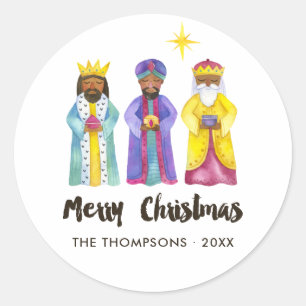 Adesivo Redondo Natal de Natividade de Aquarela