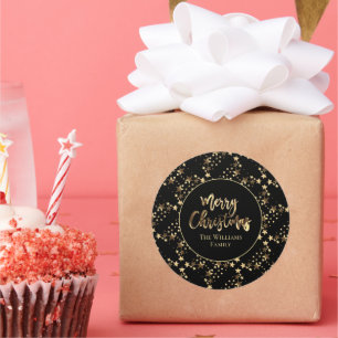 Adesivo Redondo Natal de padrão para estrelas de aparência Dourada