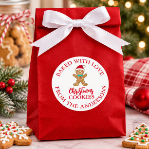 Adesivo Redondo Natal de Pão de Mel de Gengibre Assado Com Amor
