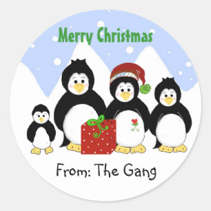 Adesivo Redondo Natal de Pinguim de Todos Nós